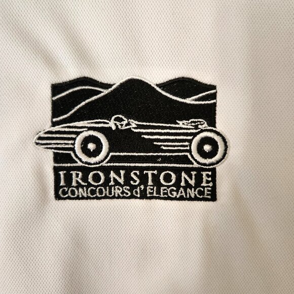 Men's XL Ironstone White Golf Tennis Shirt Collared Polo Style Race Car - Picture 1 of 7